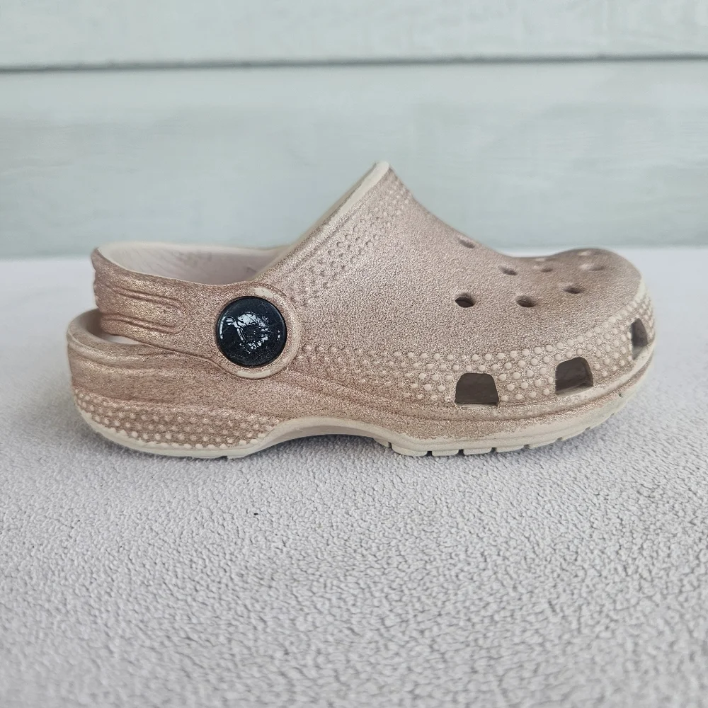 Crocs Classic Clog Toddler SZ 7 Slip-On Sparkle Glitter Beige Water Shoes